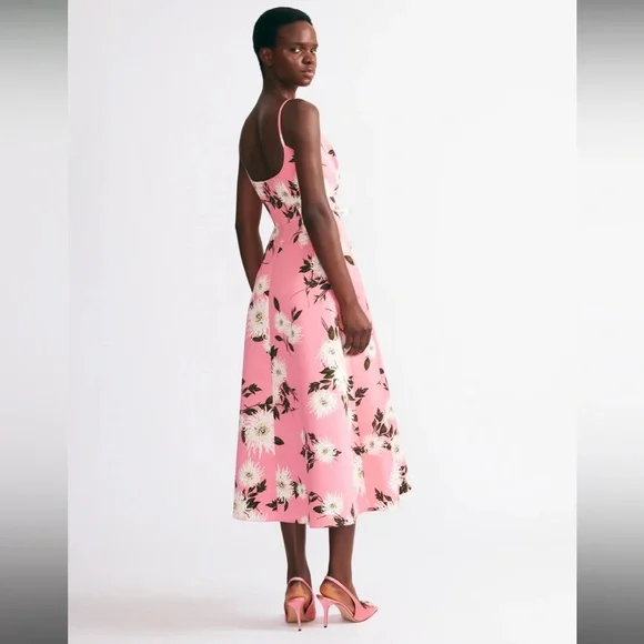 Emilia Wickstead Wenna Dress In Pink Dahlia Floral Print Taffeta US 6/UK 10 - Picture 2 of 3